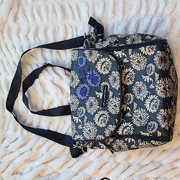 Petunia Pickle Bottom Handbags - Petunia Pickle Bottom Embroidered Blue Tan Black Floral Diaper Bag